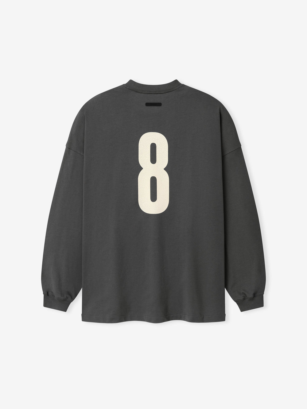Merch Long Sleeve Tee in dark iron grey featuring a bold cream number 8 printed on the back for a casual and sporty long sleeve top.