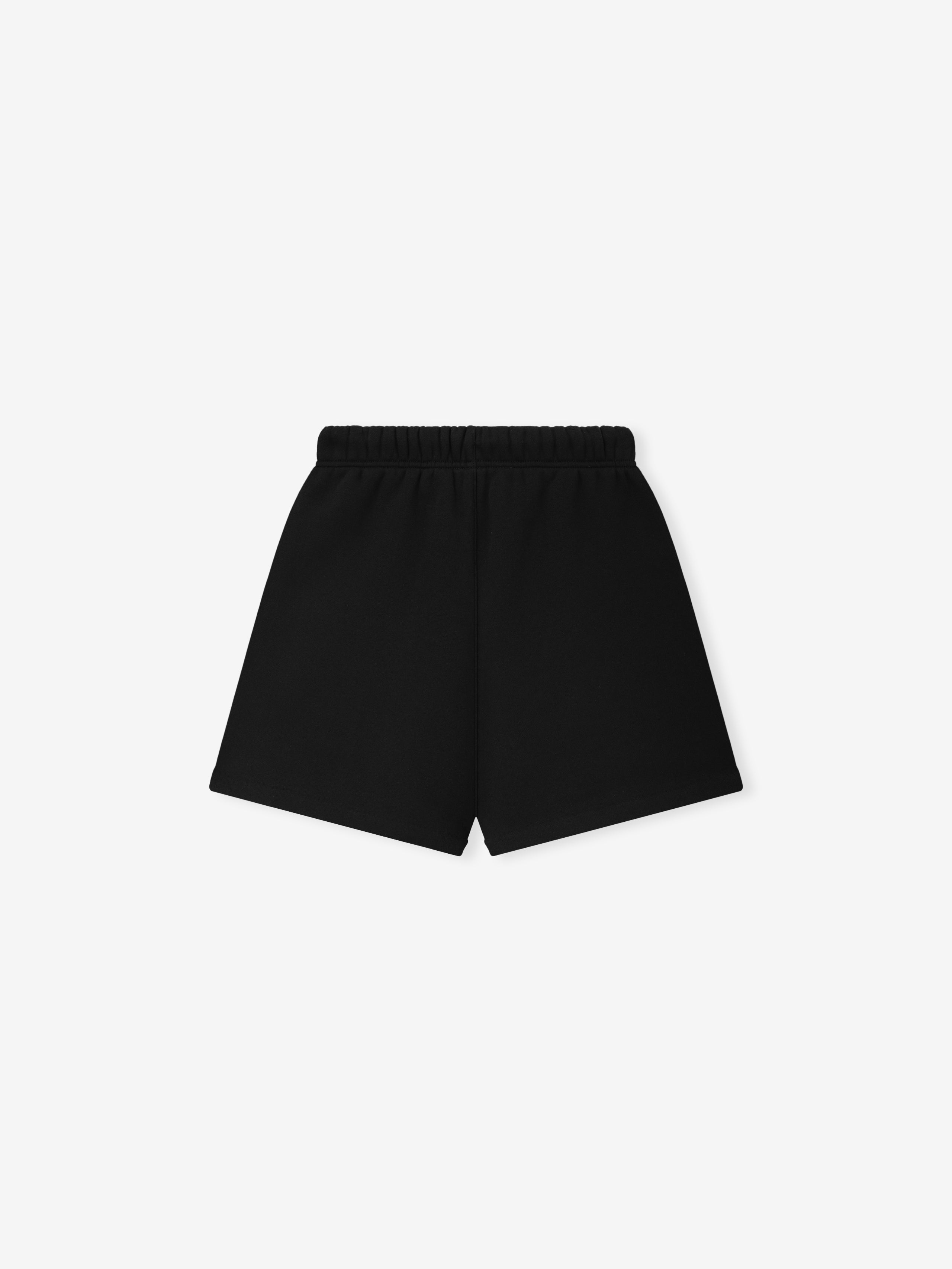 Kids FW26 Classic Sweatshort in black with elastic waistband relaxed fit and wide leg silhouette displayed against a plain background Bottoms