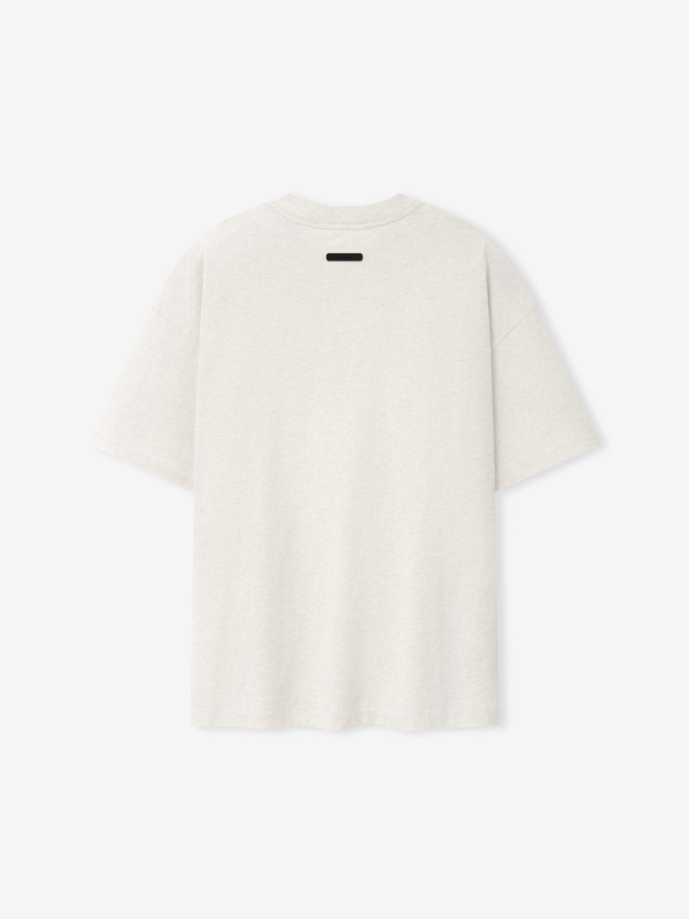 Essentials FW26 Classic Tee in off white shown flat with short sleeves and crew neckline featuring a small black rear neck logo on a clean background Tops