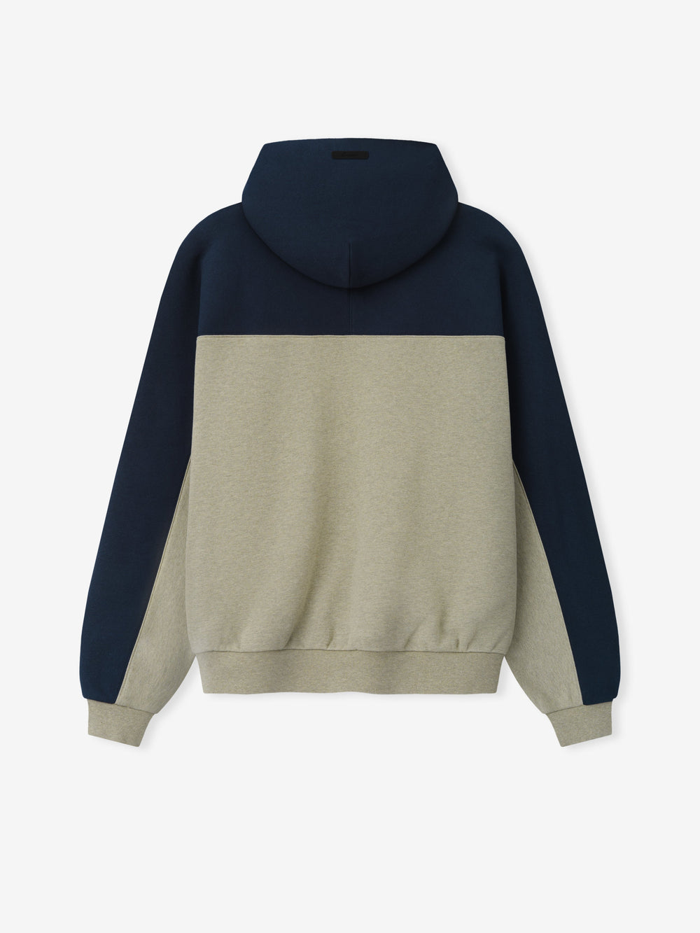 Cowboys 90s Relaxed Hoodie navy and stone color block pullover shown from the back with hood ribbed cuffs and hem as a Tops product view