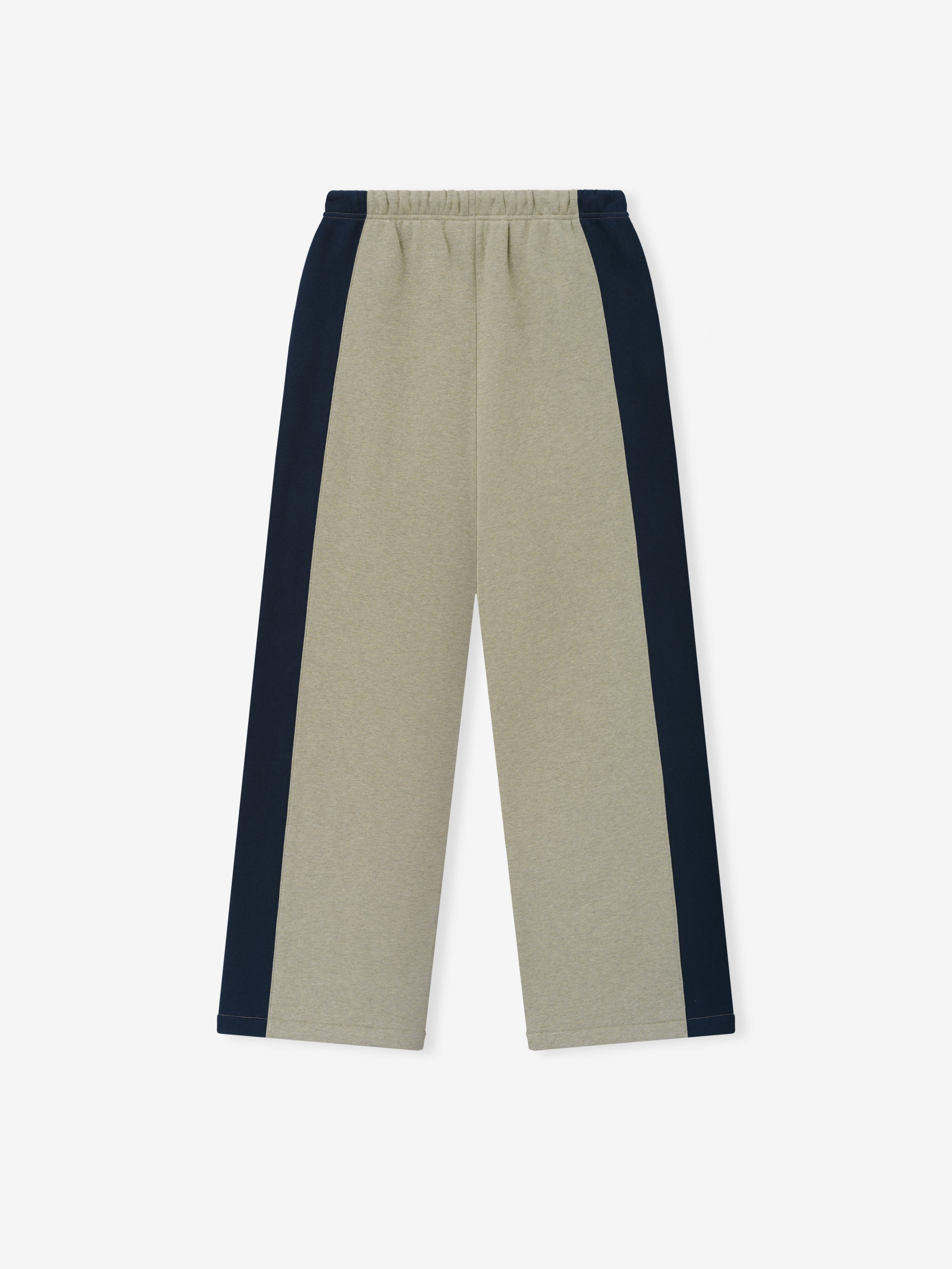 Bears Lounge Sweatpant in taupe fleece with navy side panels elastic waistband and straight leg silhouette shown as a Bottoms product view